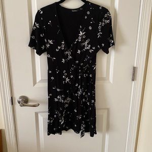 Black floral tie up dress